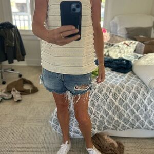 Textured white sleeveless top